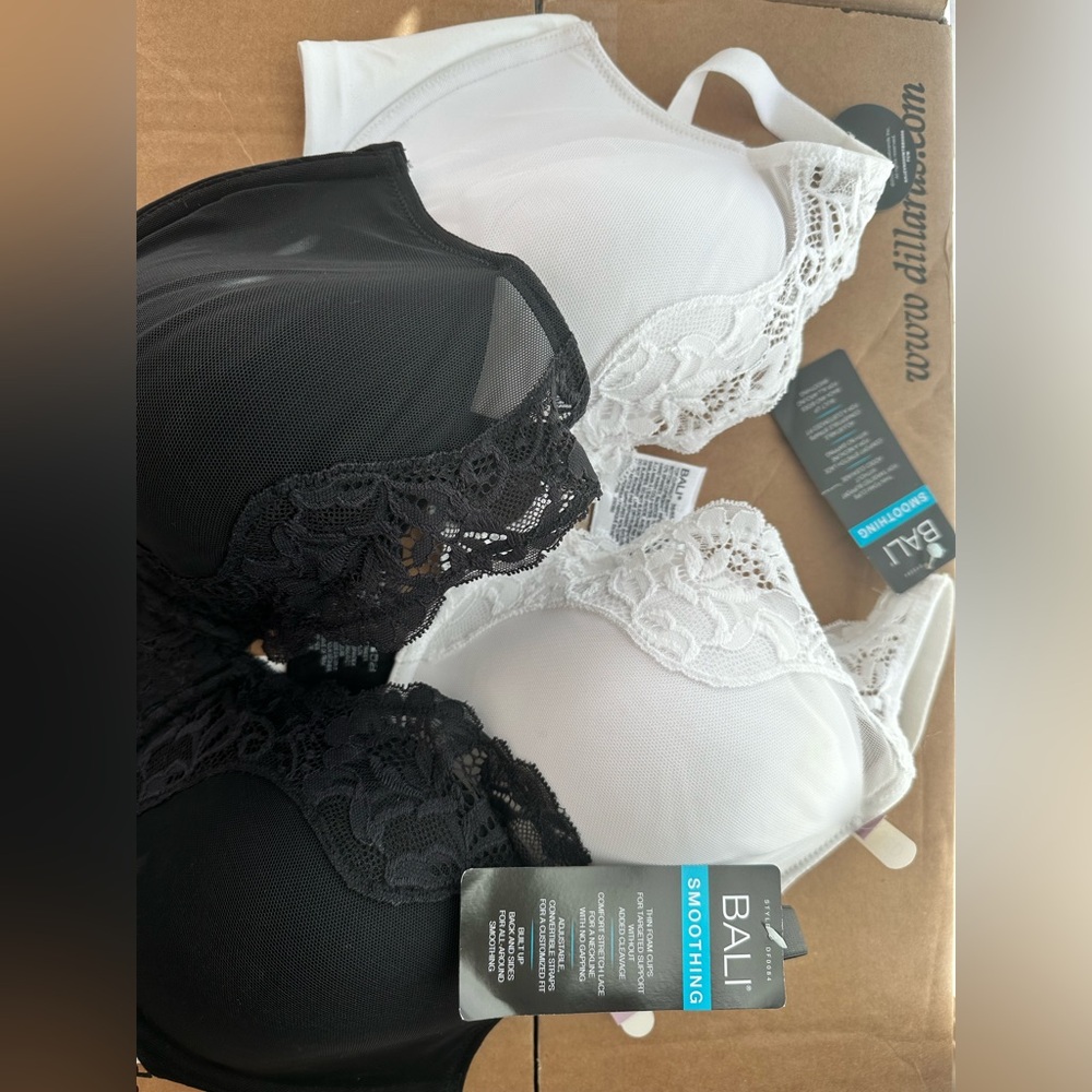 Bali Lace Bras in Black and White. NWTs. paid $46.each. sell $40 for both!